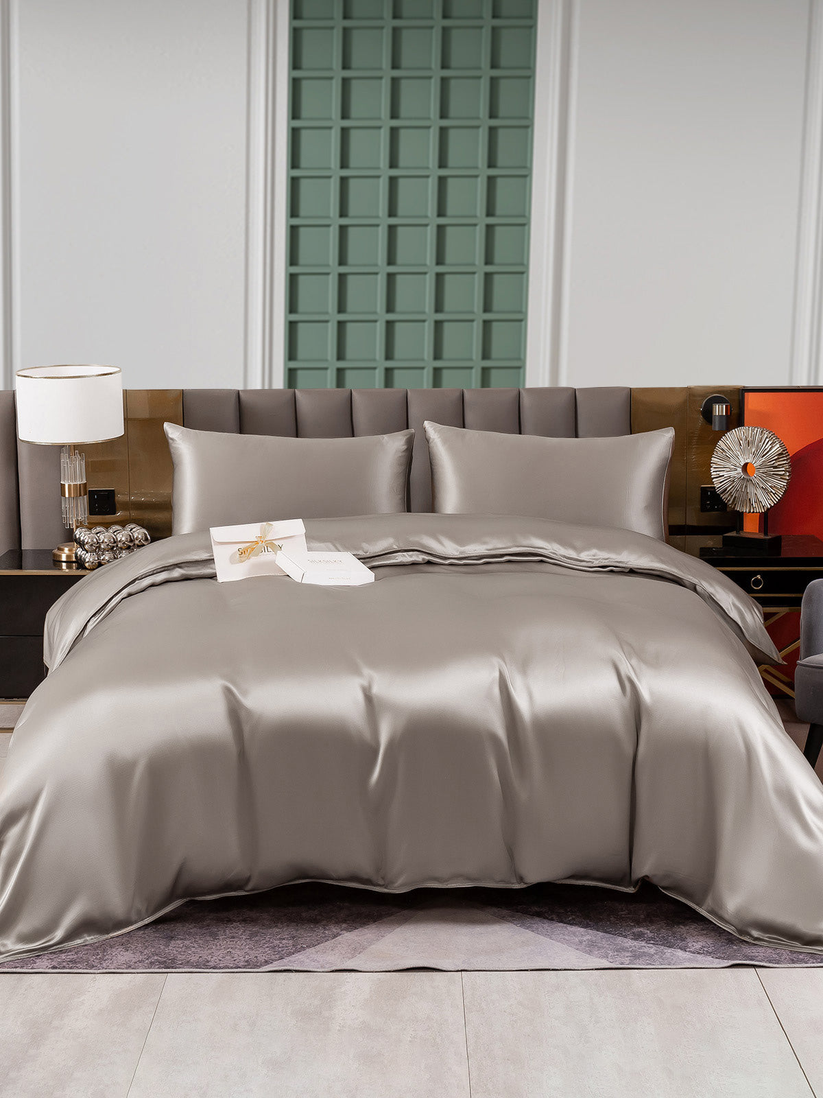 SilkSilky FR 25Momme Pure Soie Bedding Set Gris 002