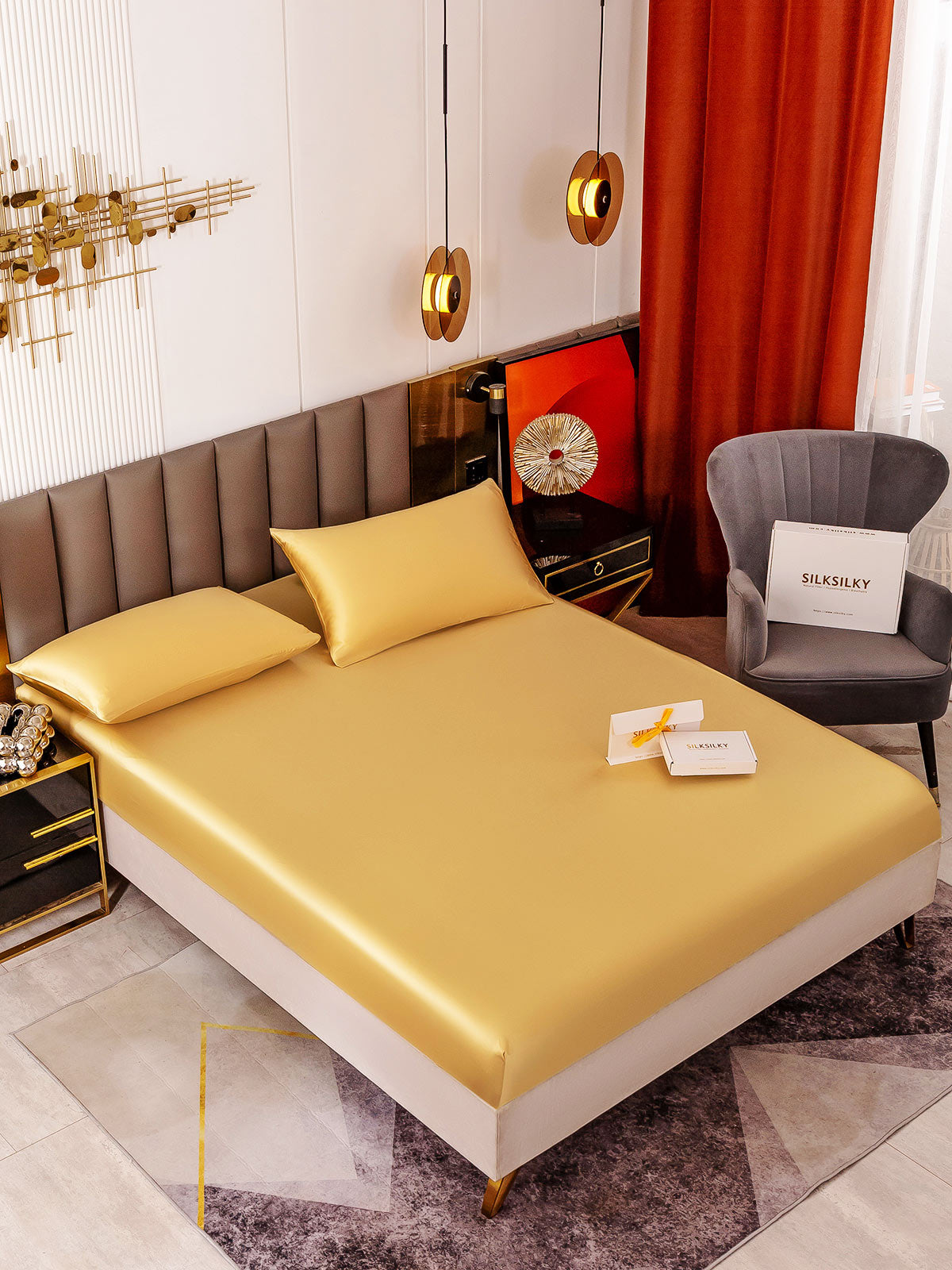 [Champagne] SilkSilky-FR 19Momme Pure Soie Bedding Set 001