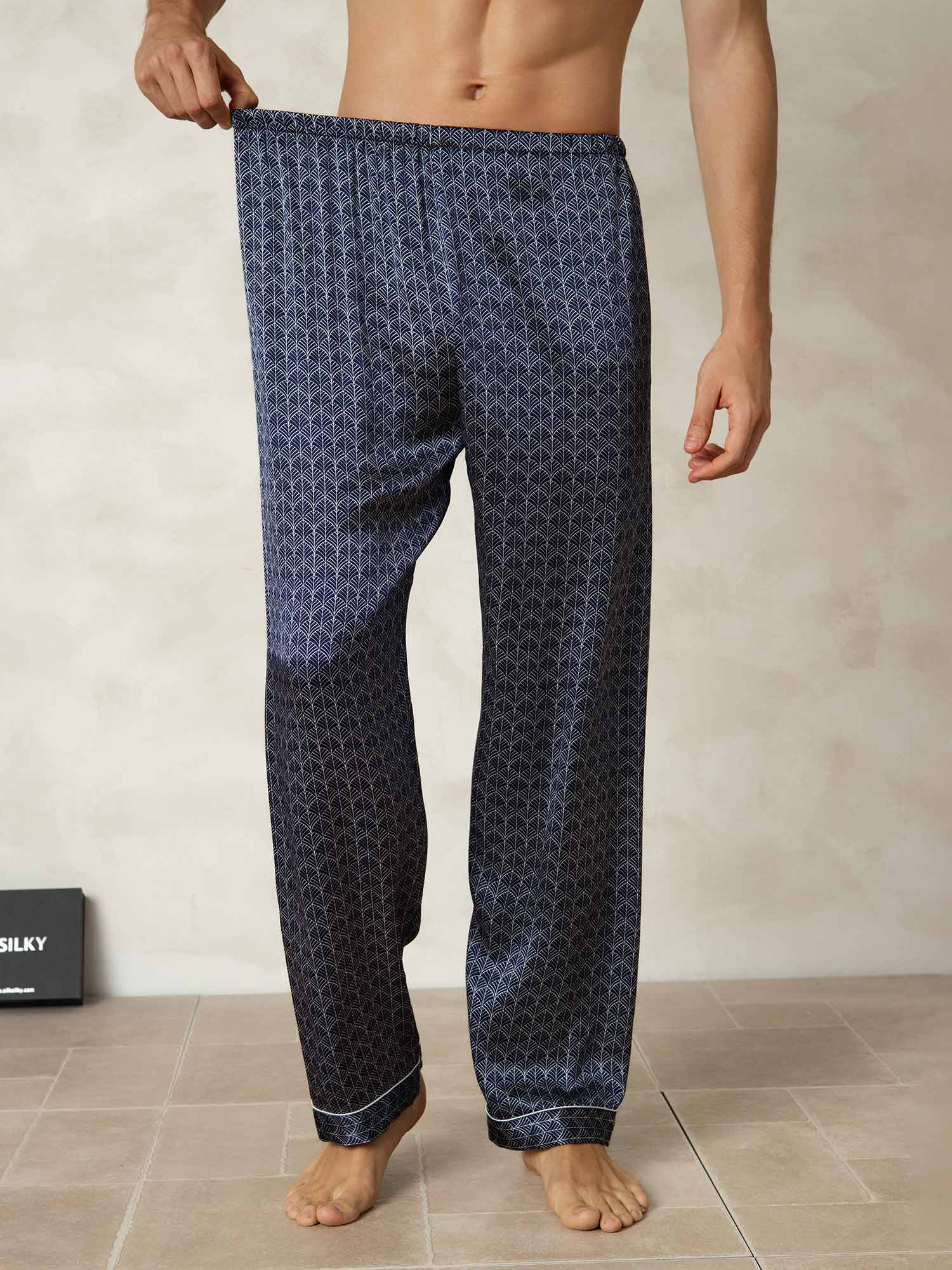 [Ginkgo Marine] SilkSilky-FR Pure Soie Mens Sleep Bottoms 003
