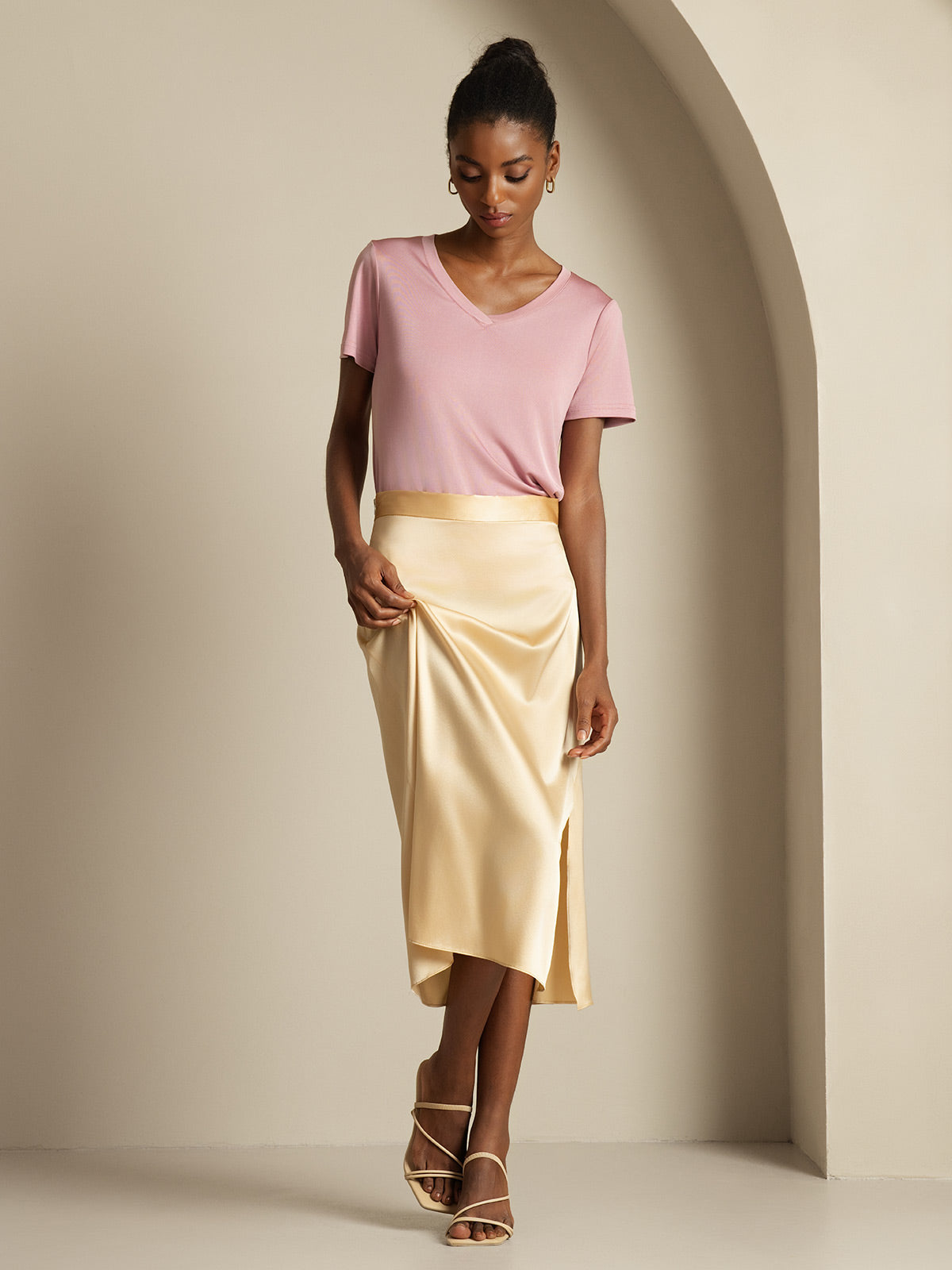 [Champagne] SilkSilky-FR 19Momme Soie Skirt 005