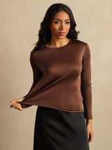 [Café] SilkSilky-FR Long Sleeve Crew Neck Femme T-Shirt 007
