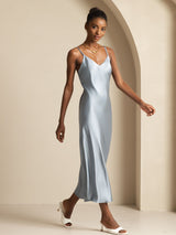 [Bleu Grisâtre] SilkSilky-FR Sleeveless V Neck Robes 004