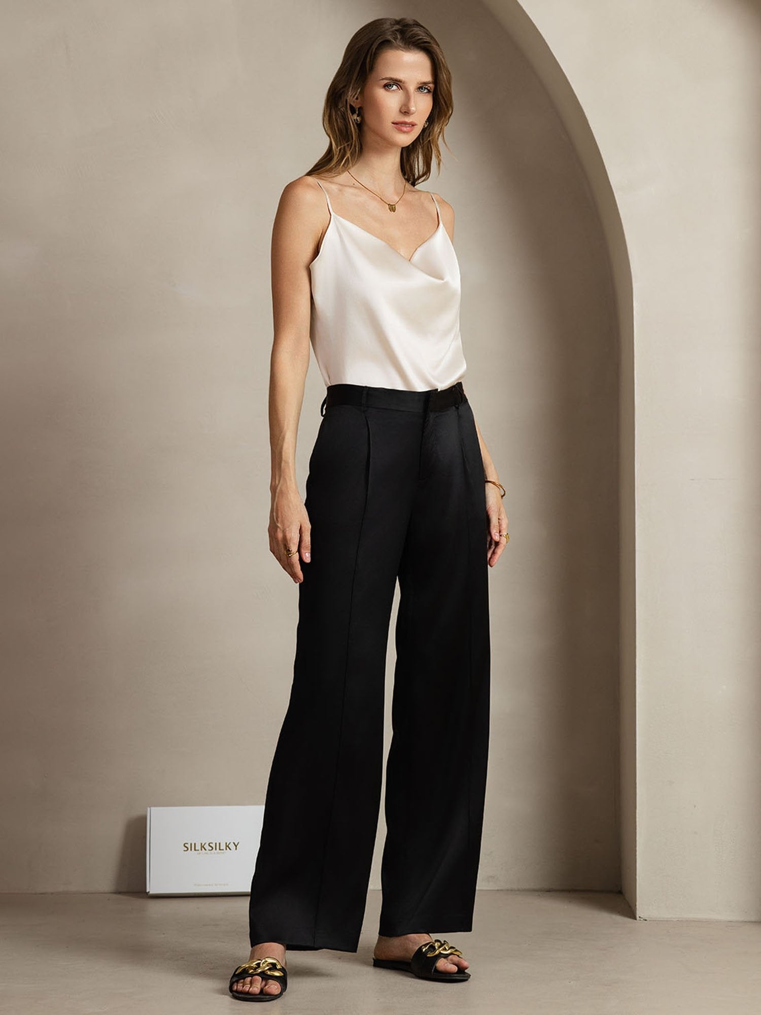 [Noir] SilkSilky-FR 19Momme Soie Womens Pants 005