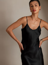 [Noir] SilkSilky-FR Sleeveless V Neck Robes 003