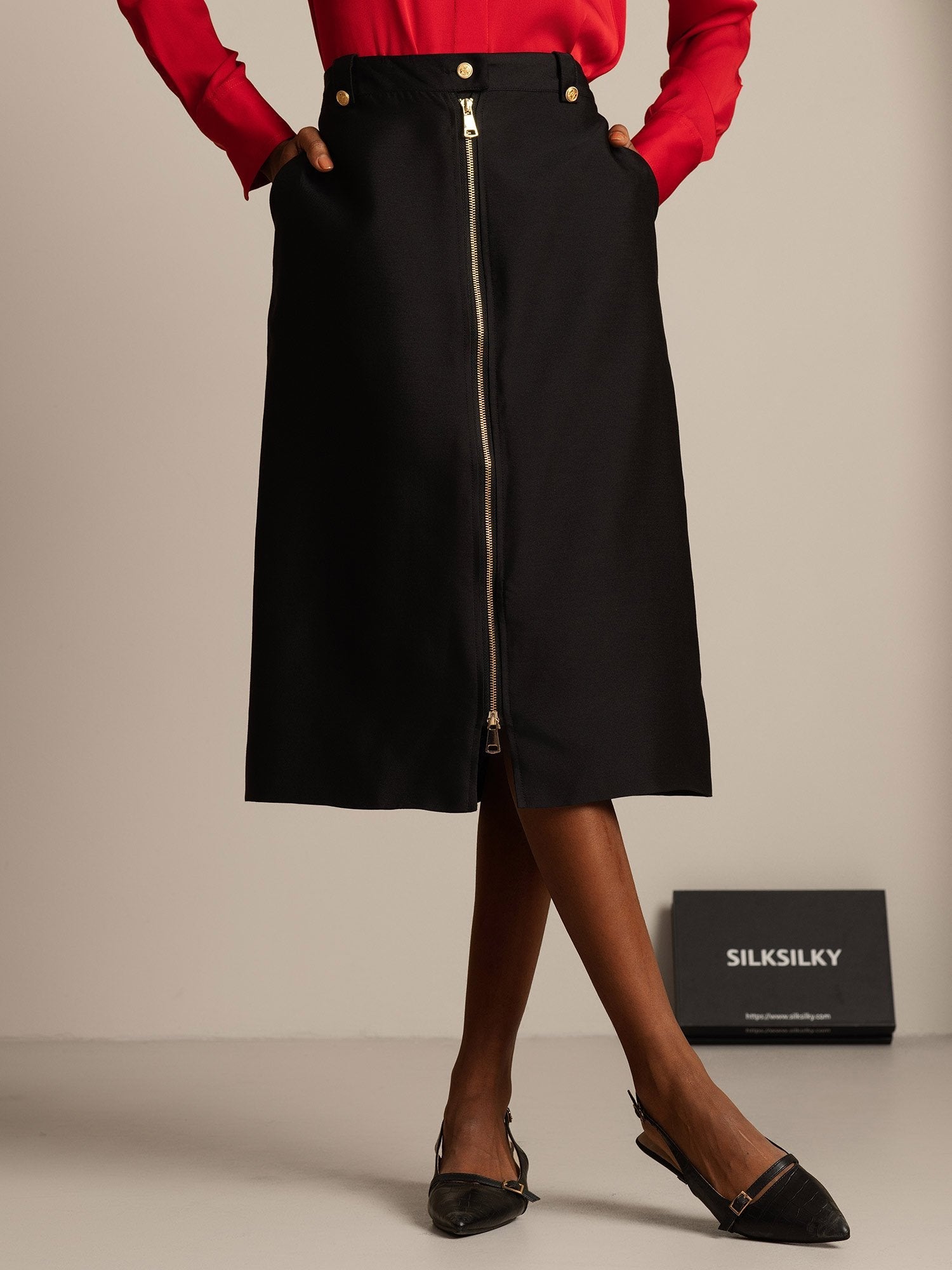 [Noir] SilkSilky-FR 32Momme Soie Skirt 001,