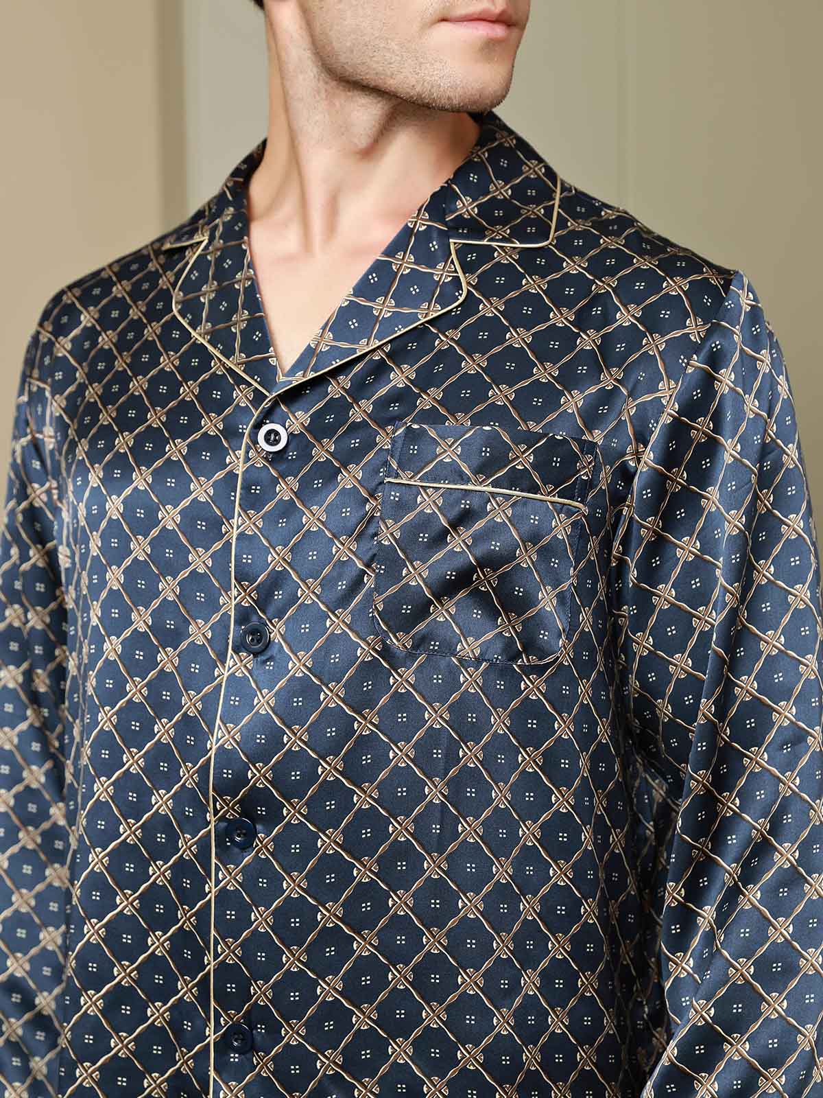 [Chaîne Marine] SilkSilky-FR Pure Soie Mens Pajamas 009