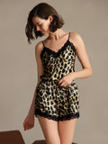 SilkSilky-FR Pure Soie Col en V Ensemble Camisole Leopard 006