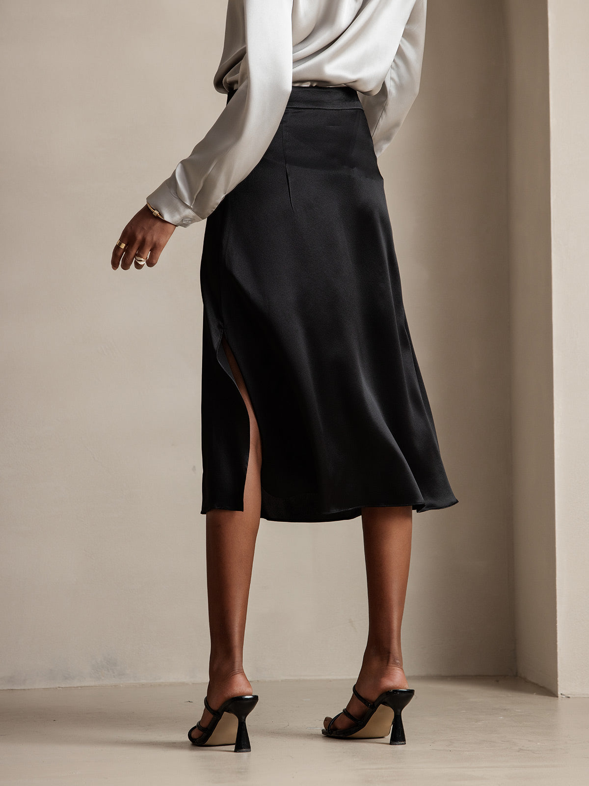 [Noir] SilkSilky-FR 19Momme Soie Skirt 002