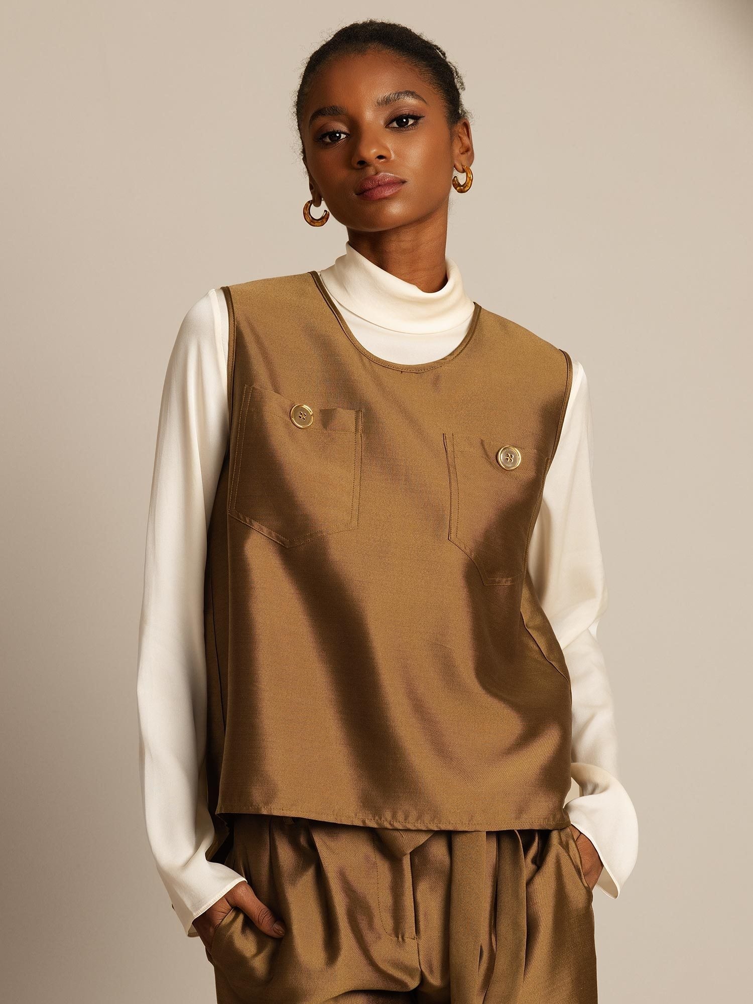 [Bronze] SilkSilky-FR 32Momme Soie Womens Vest 001,