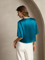 [Bleu Royal] SilkSilky-FR Manches mi-longues Encolure Dégagée Femme T-Shirt 002