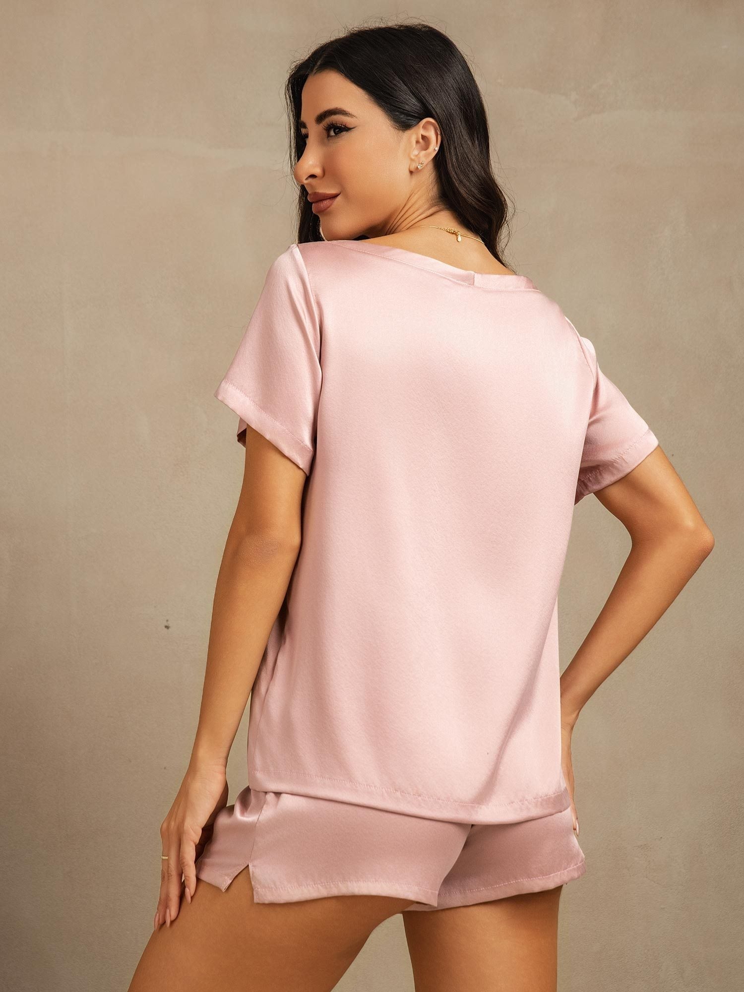 [Peau De Pêche] SilkSilky-FR 19Momme Soie Col Rond Femme Pyjamas 002,