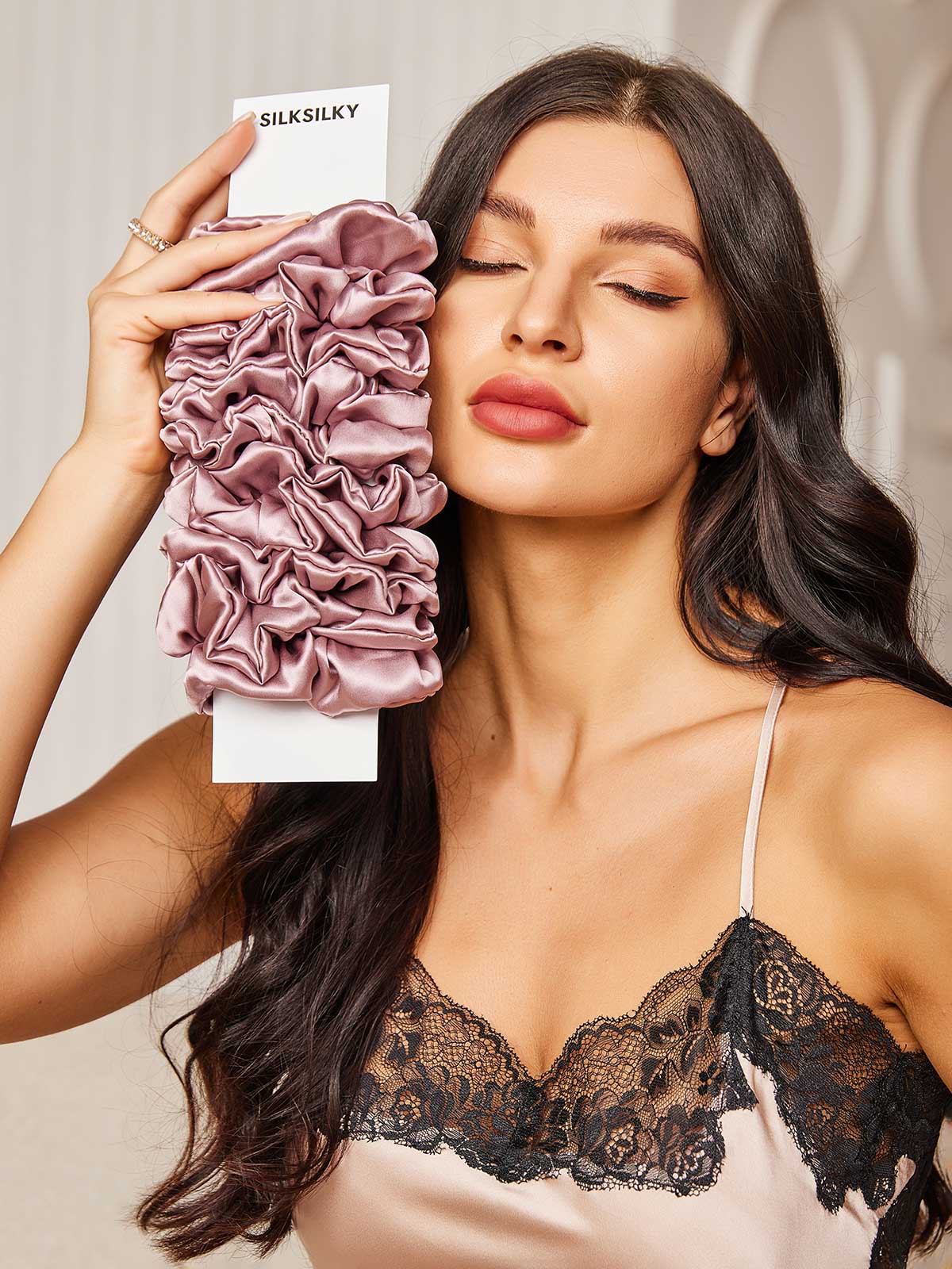 [Mauve Pâle] SilkSilky-FR 19Momme Pure Soie Scrunchie 002