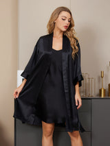 [Noir] SilkSilky-FR Trois-quart Col V Peignoir&Robe de Chambre 001