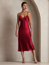 [Rouge Vineux] SilkSilky-FR Sleeveless V Neck Robes 006
