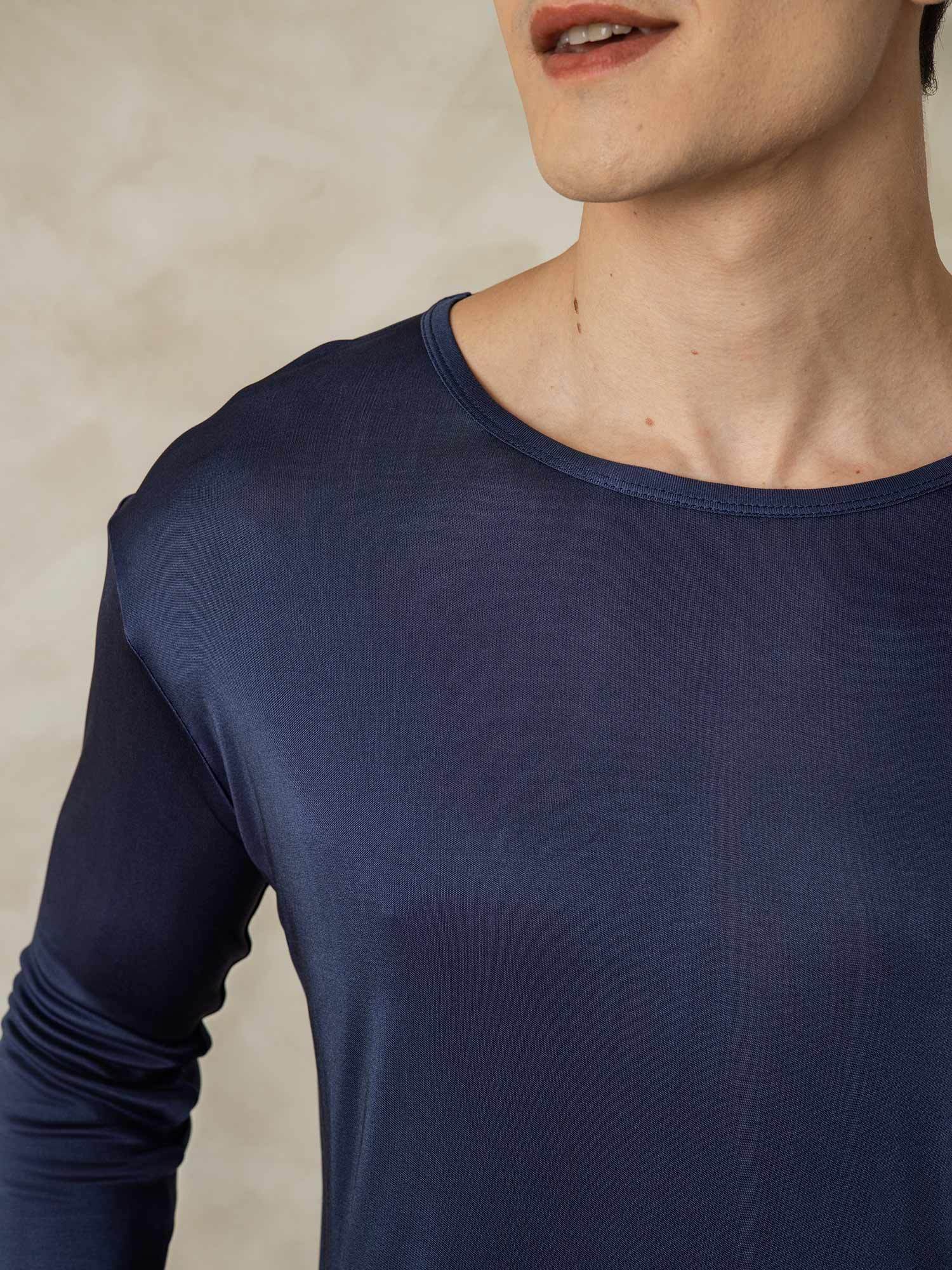 [BleuFoncé] SilkSilky-FR Soie Mens Pajamas 004