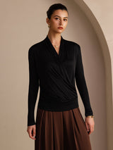 [Noir] SilkSilky-FR Long Sleeve Blouse 004