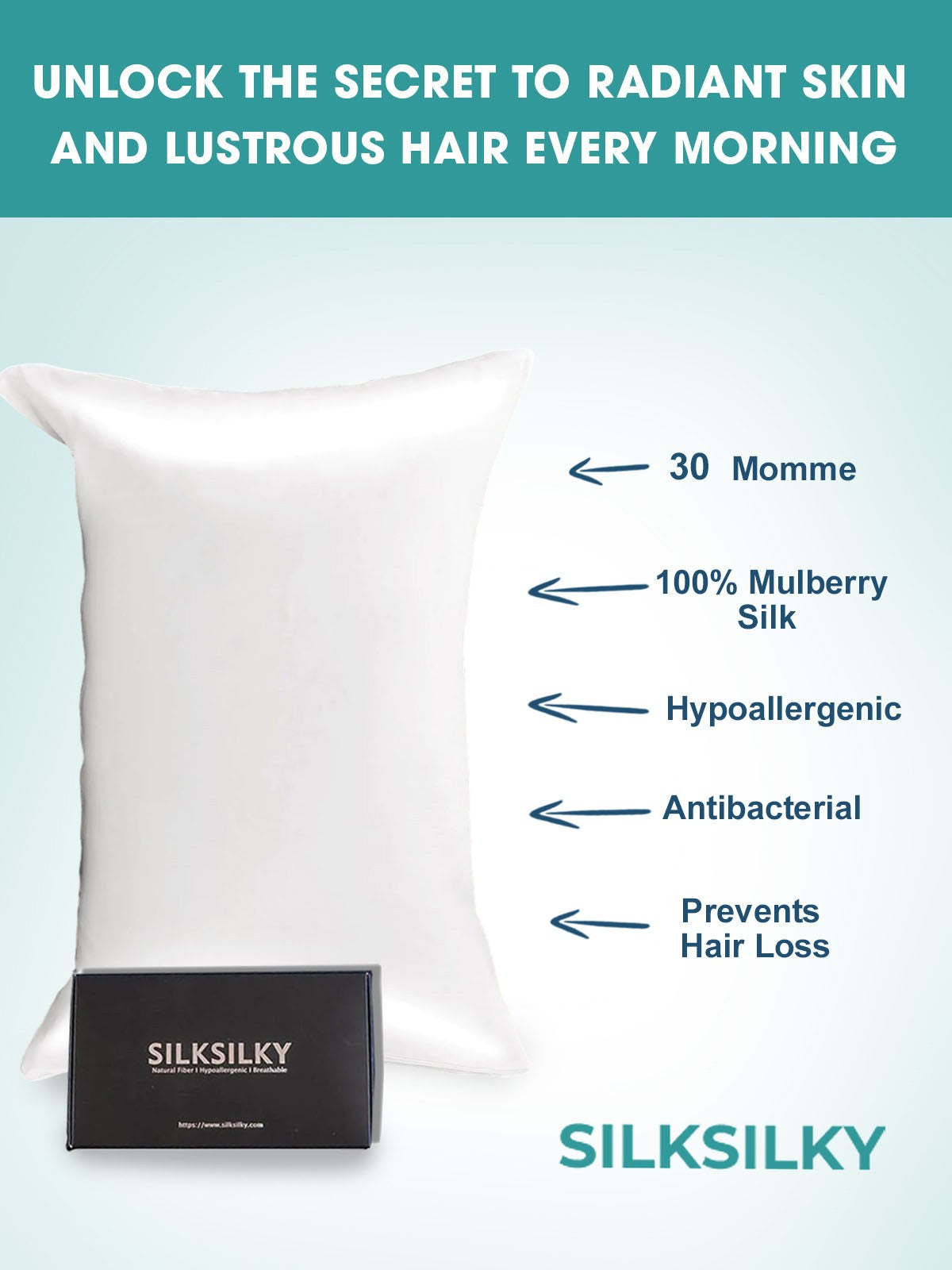 SilkSilky-FR 30Momme Pure Soie Pillowcase Blanc 003