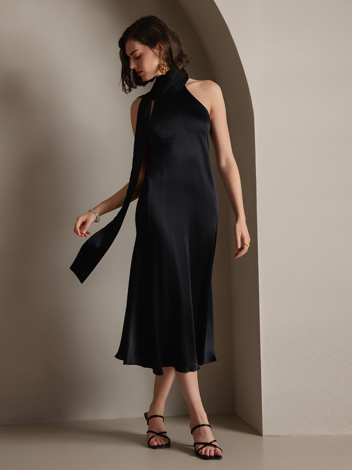 [Noir] SilkSilky-FR 19Momme Soie Dress 001