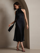 [Noir] SilkSilky-FR Sleeveless Tie Neck Robes 001