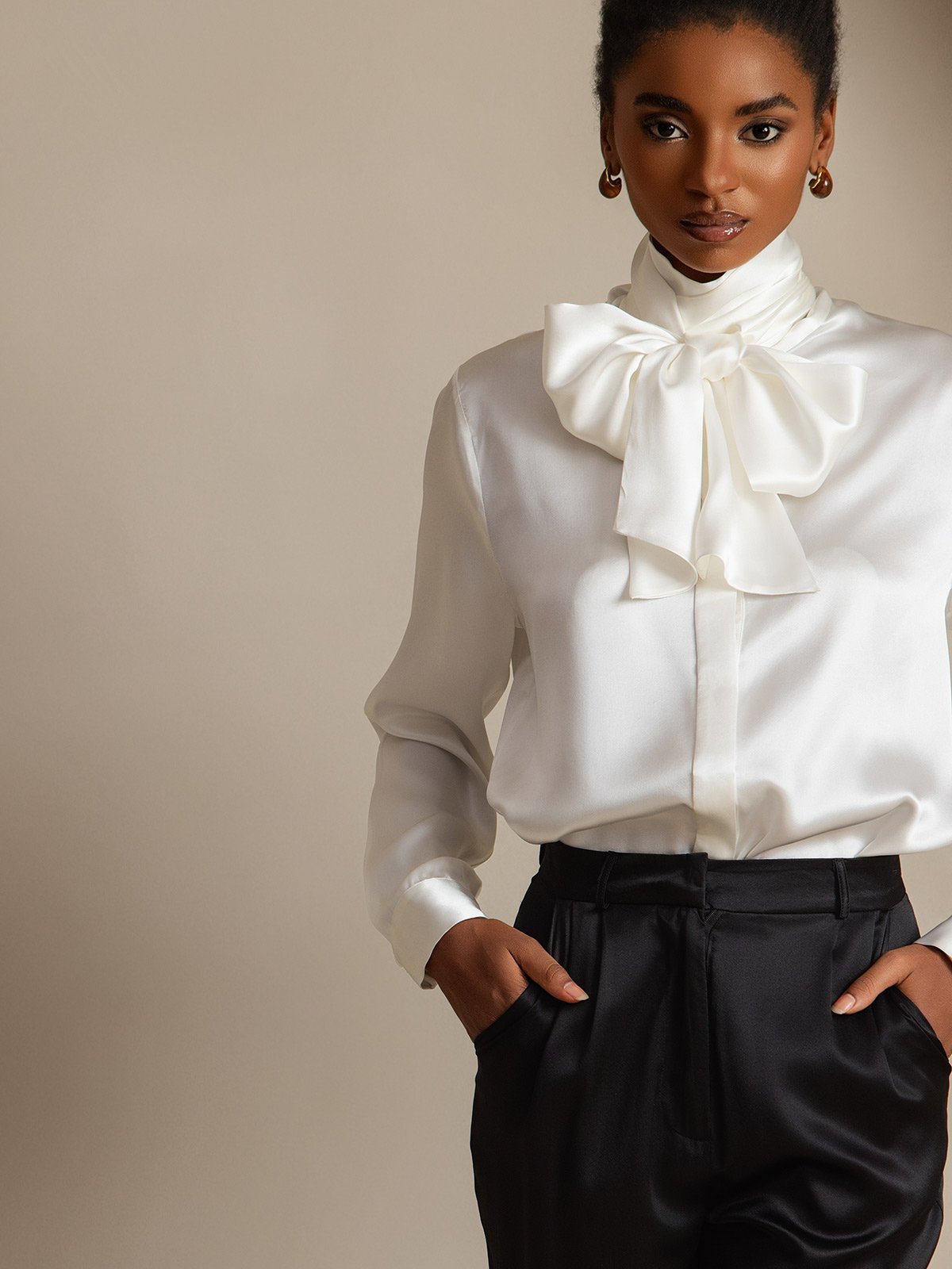 [Blanc] SilkSilky-FR 19Momme Soie Womens Shirt 004