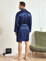 [Bleu Foncé] SilkSilky-FR Pure Soie Trois-quart Mens Robe 002
