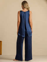 [Bleu Foncé] SilkSilky-FR Sleeveless Scoop Neck Top À Fines Brides 006