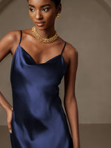 [Bleu Foncé] SilkSilky-FR Fines Brides Col Bénitier Robes 007