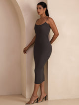 [Gris] SilkSilky-FR Spaghetti Strap Square Neck Robes 005