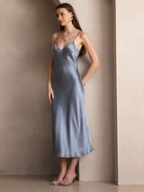 [Bleu Grisâtre] SilkSilky-FR Sleeveless V Neck Robes 006