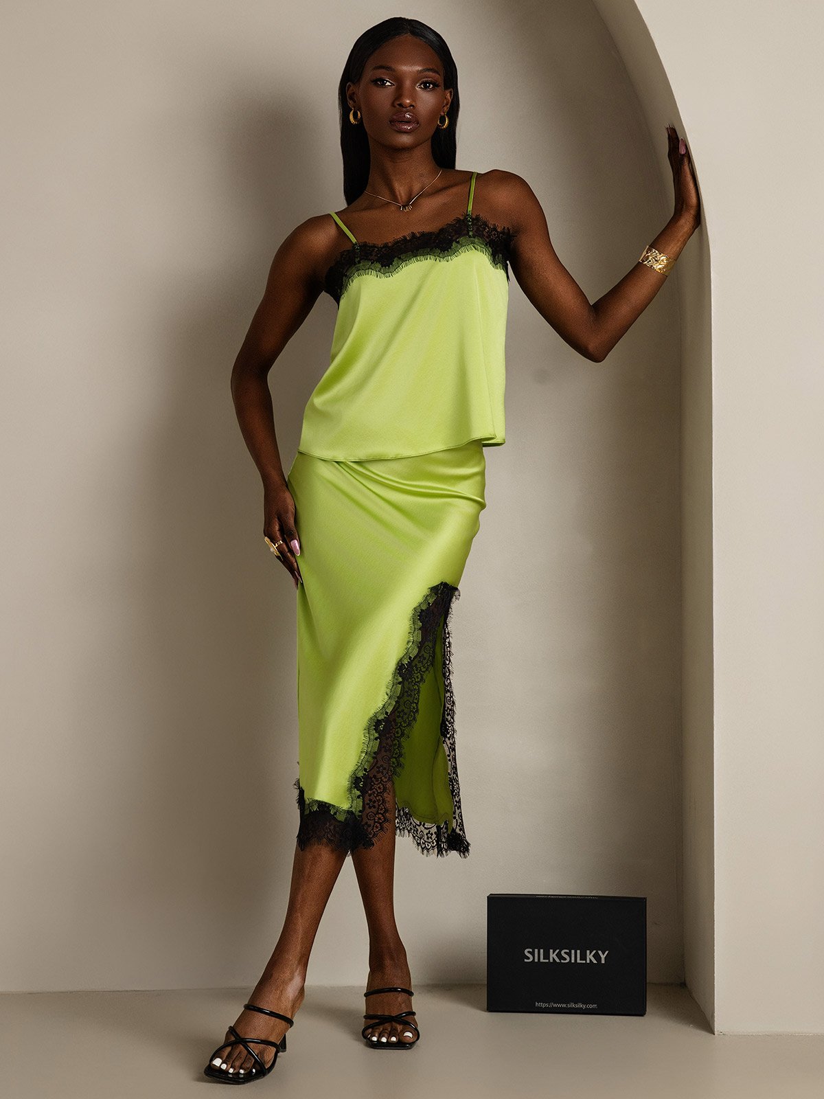 [Vert Menthe] SilkSilky-FR 19Momme Soie Skirt 006
