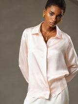 [Rose] SilkSilky-FR 19Momme Manches longues Col à Revers Femme Chemise 004