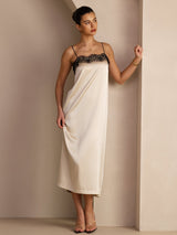 [Beige Riz] SilkSilky-FR Spaghetti Strap Square Neck Robes 004
