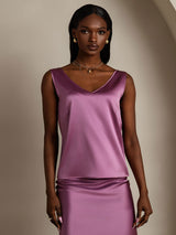 [Violet Foncé] SilkSilky-FR Sleeveless V Neck Top À Fines Brides 001