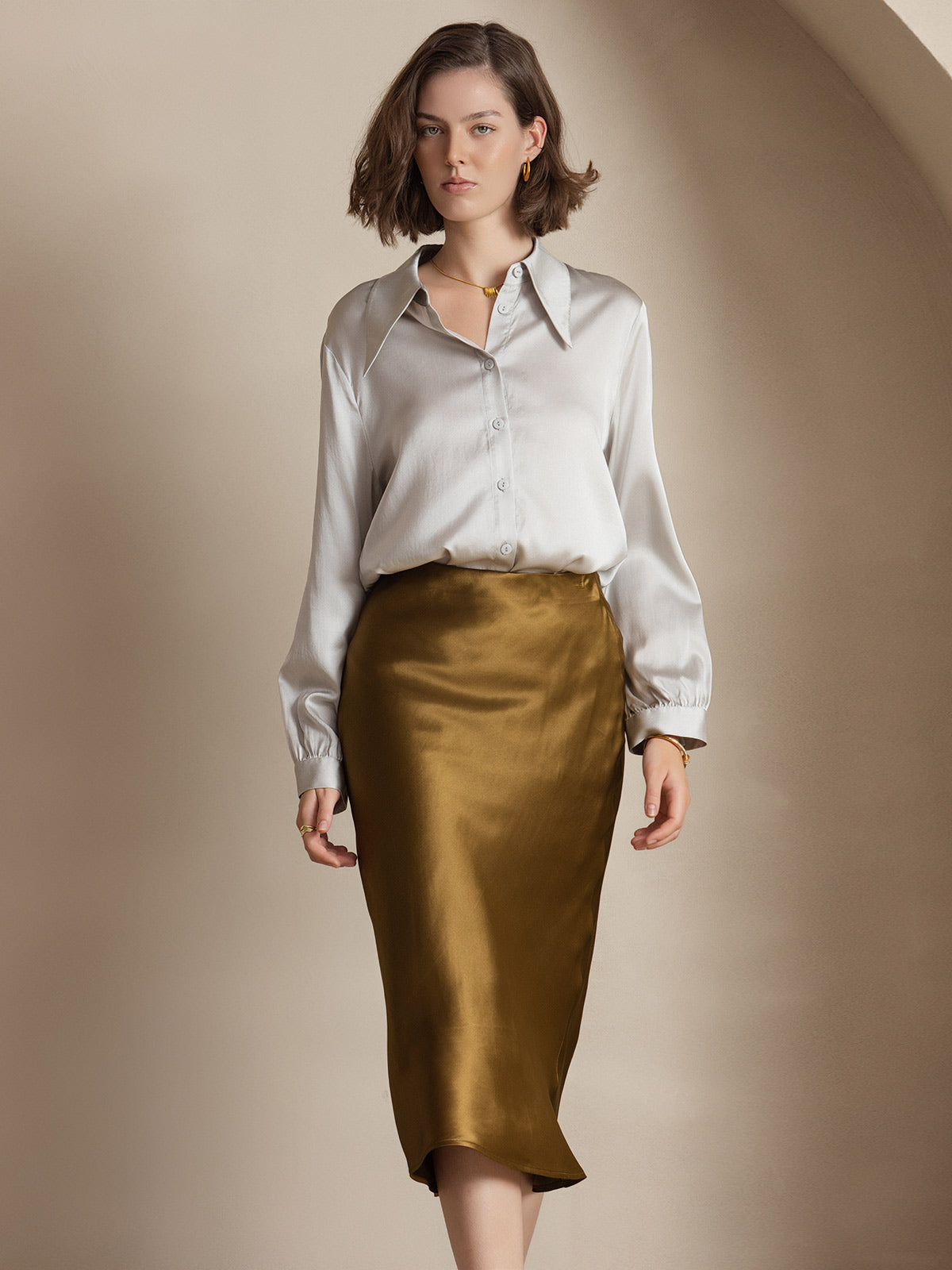 [Brun] SilkSilky-FR 19Momme Pure Soie Skirt 003