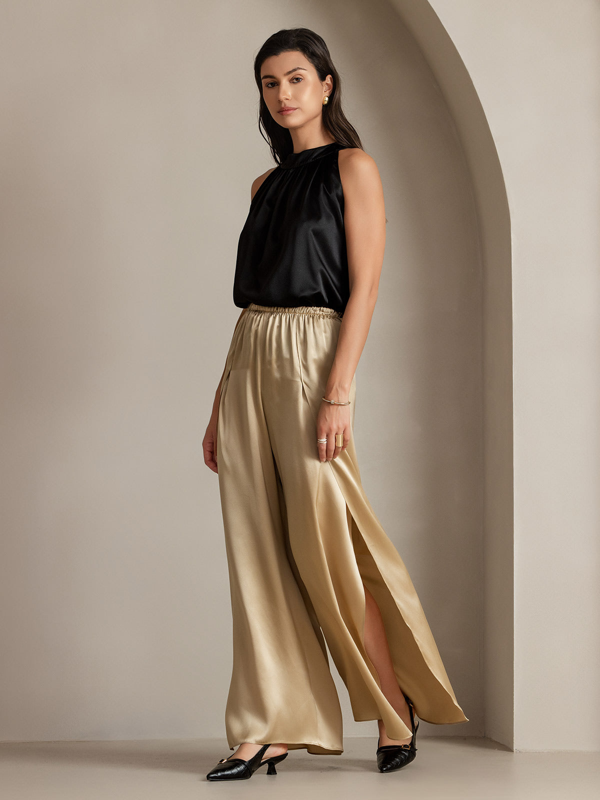 [Champagne] SilkSilky-FR 19Momme Soie Womens Pants 014