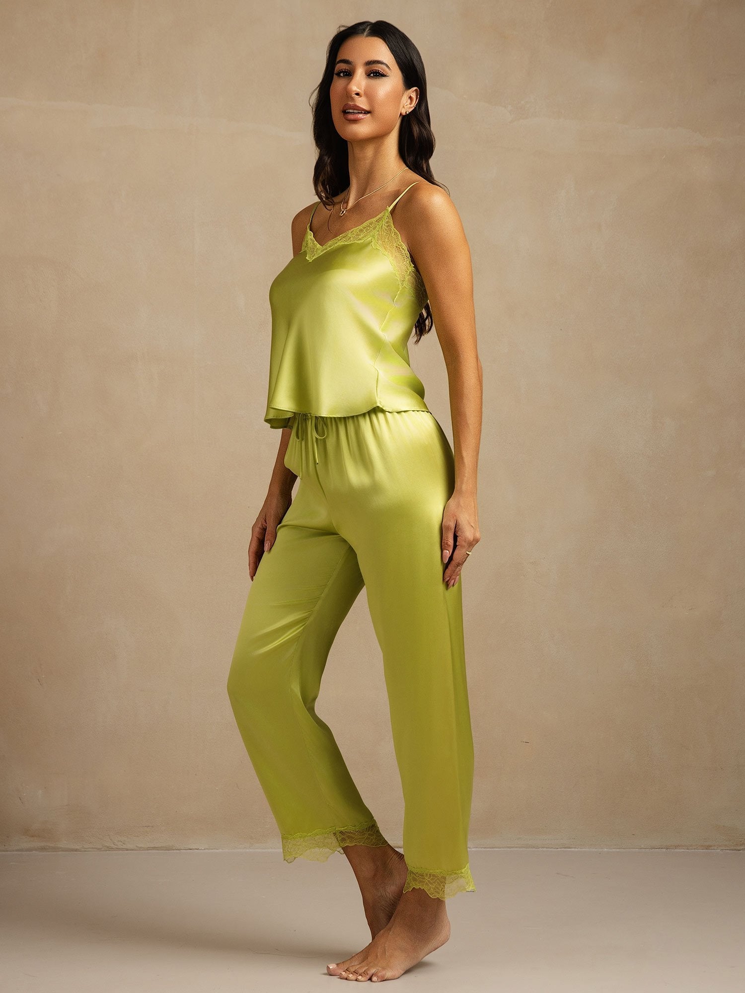 [Vert Menthe] SilkSilky-FR Soie Camisole Set 003