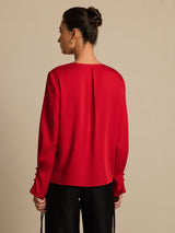 [Rouge Vineux] SilkSilky-FR Long Sleeve V Neck Blouse 002