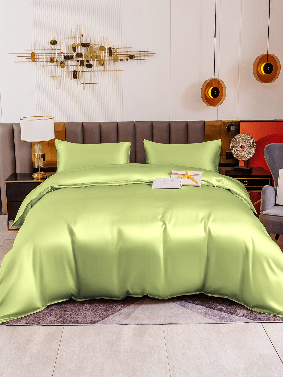 SilkSilky FR 19Momme Pure Soie Bedding Set VertMenthe 002