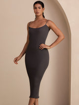 [Gris] SilkSilky-FR Spaghetti Strap Square Neck Robes 003