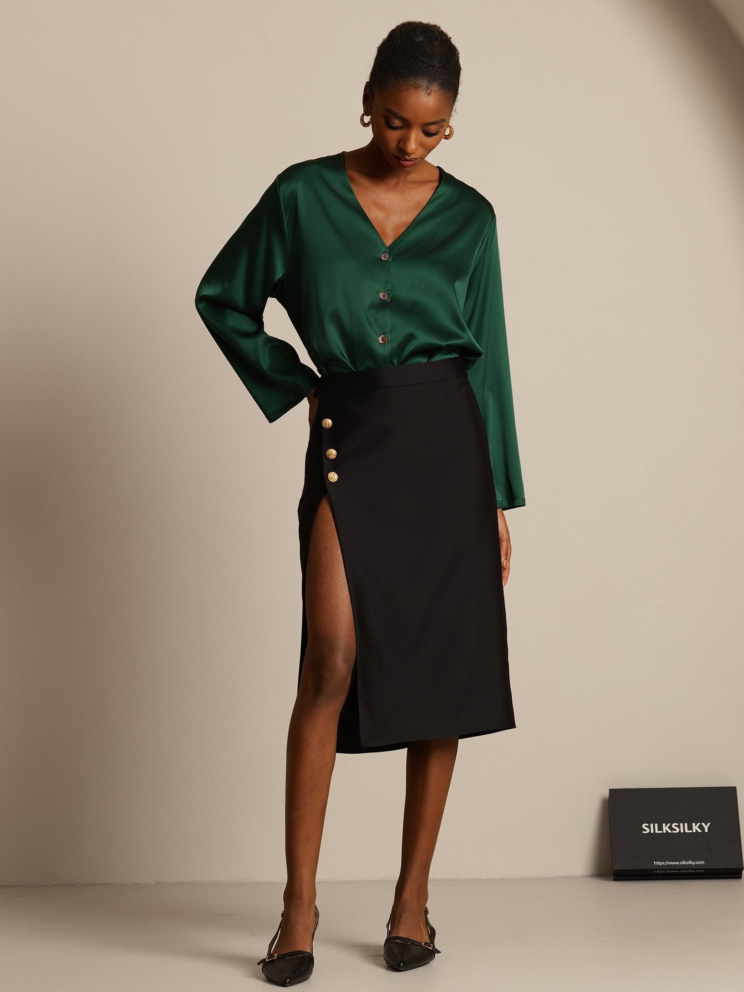 [Noir] SilkSilky-FR 32Momme Soie Skirt 008,