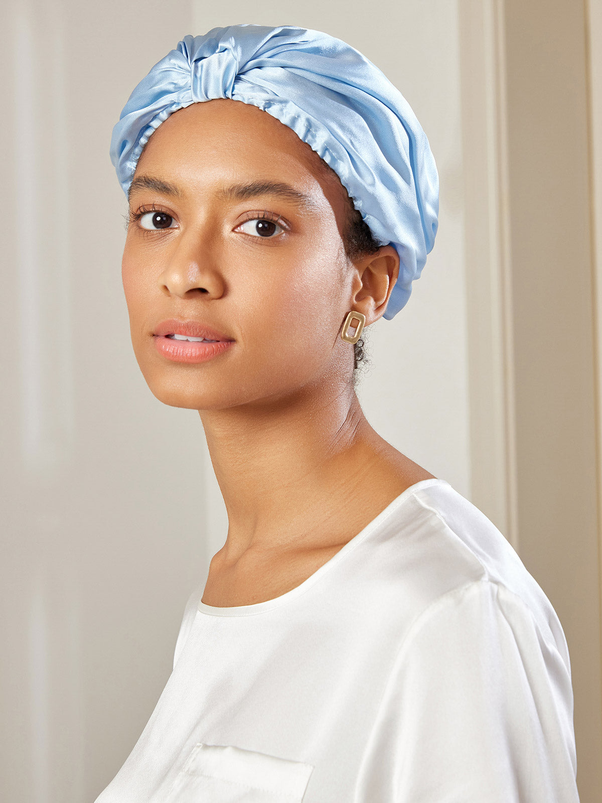 SilkSilky-FR Pure Soie Sleep Cap BleuClair 002