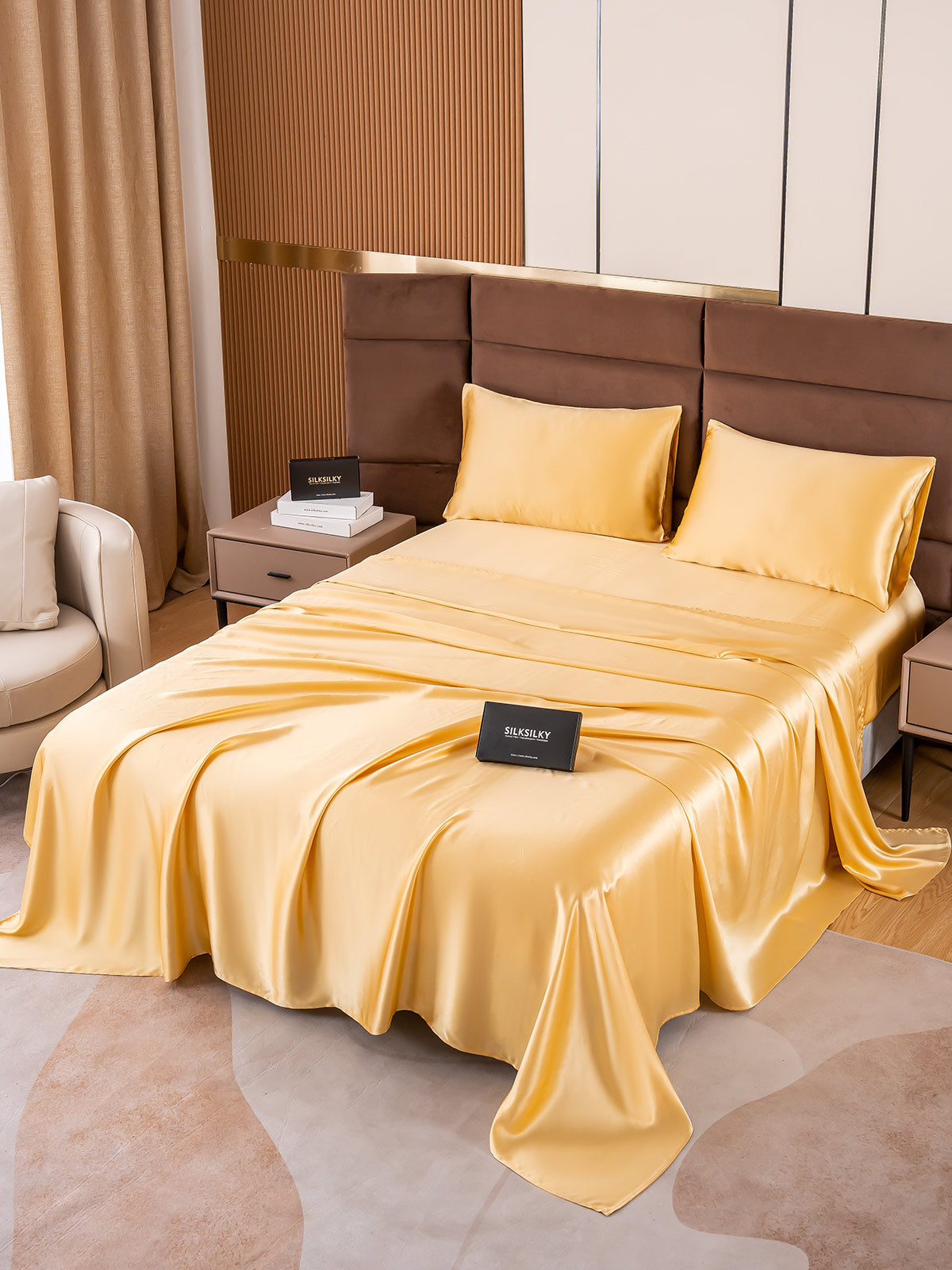 SilkSilky FR 19Momme Pure Soie Bedding Set Champagne 001