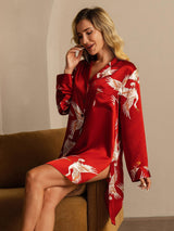 [Rouge Foncé] SilkSilky-FR 19Momme Manches longues Col Cranté Chemise pour dormir 007