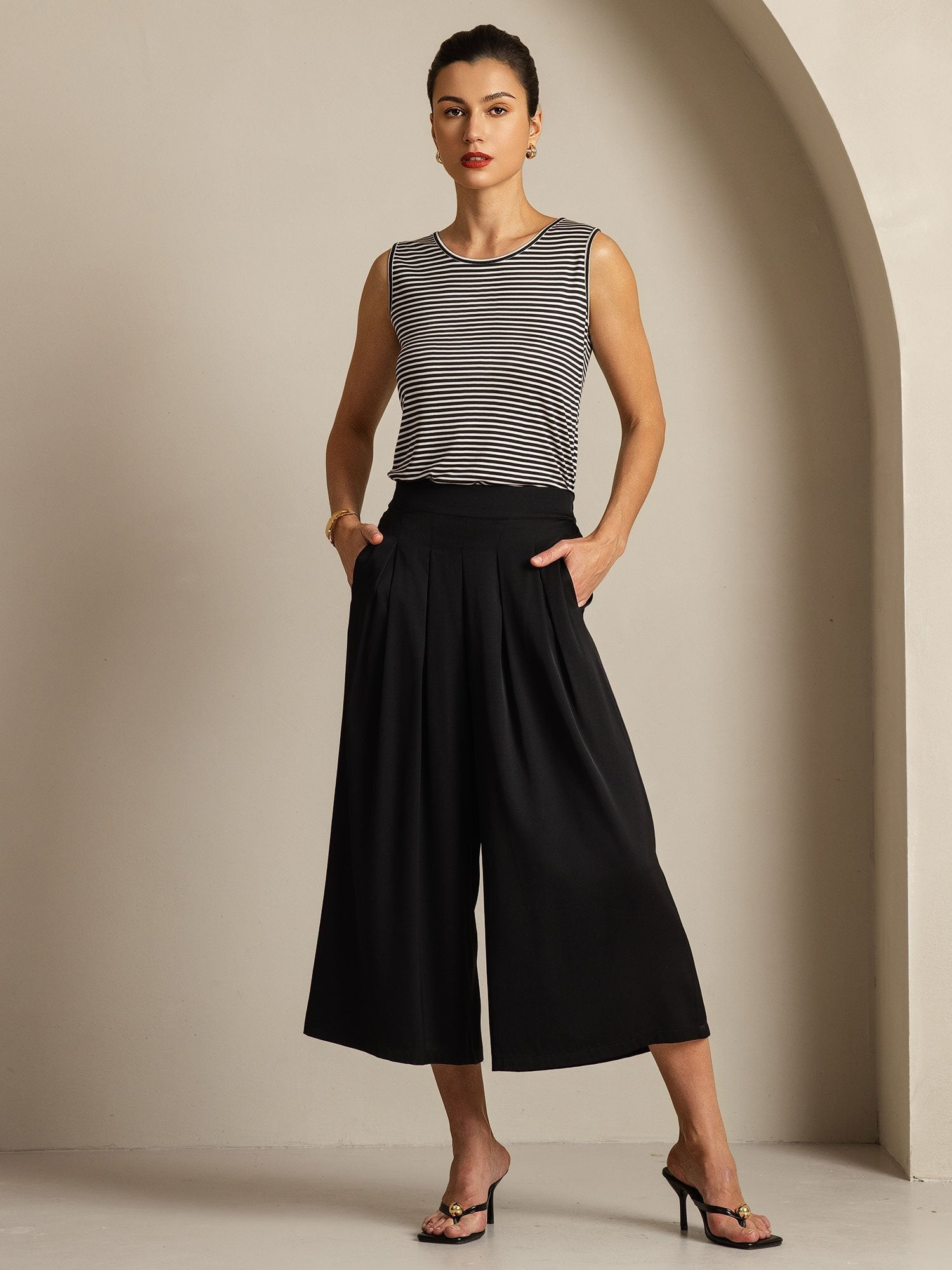 [Noir] SilkSilky-FR 19Momme Soie Womens Pants 007