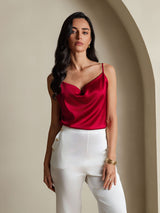 [Rouge Vineux] SilkSilky-FR Spaghetti Strap Cowl Neck Top À Fines Brides 005