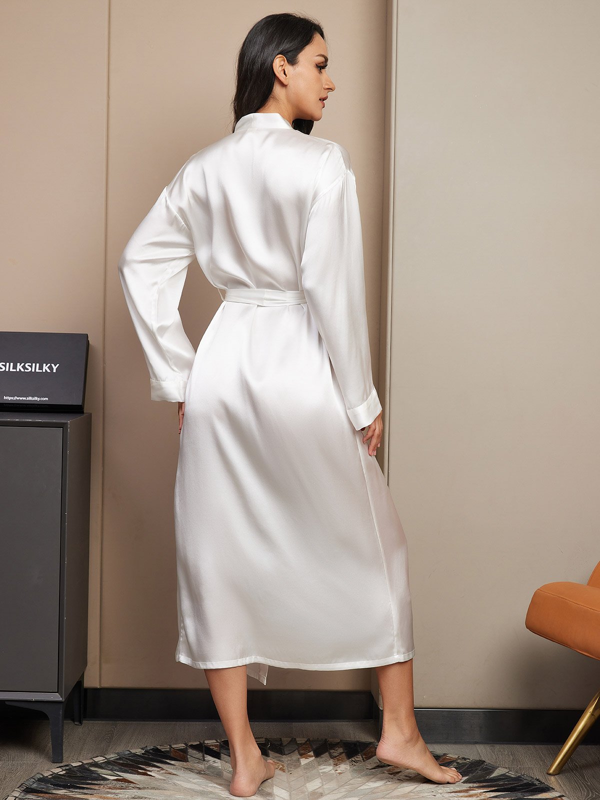 [Blanc] SilkSilky-FR Pure Soie Womens Robe 002