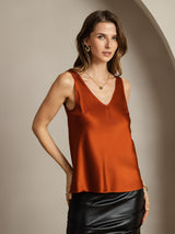 [Caramel] SilkSilky-FR Sleeveless V Neck Top À Fines Brides 002