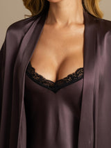 [Gris Pourpre] SilkSilky-FR Manches mi-longues Col V Peignoir&Robe de Chambre 004