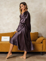 [Gris Pourpre] SilkSilky-FR Long Sleeve V Neck Peignoir&Robe de Chambre 002