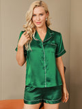 SilkSilky-FR Pure Soie Manches courtes Revers Femme Pyjamas Vert 003